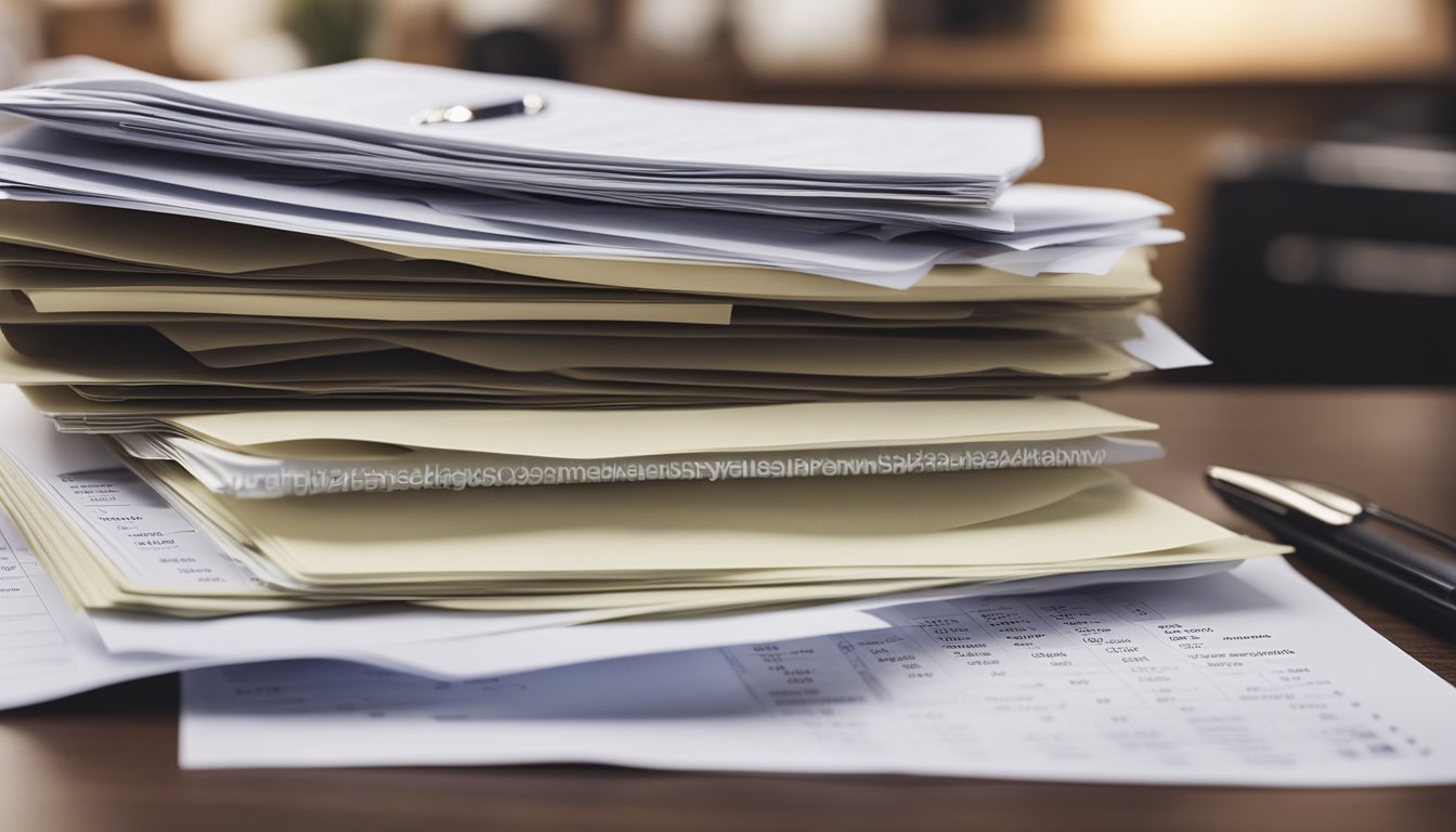 A stack of application forms, a calendar, and a list of required documents laid out on a desk