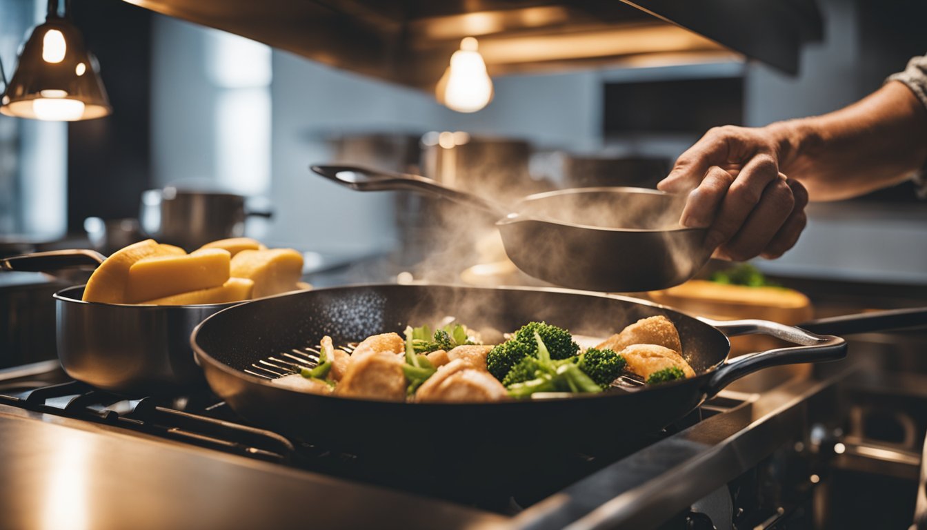 A person engaging in problem-solving while cooking dinner